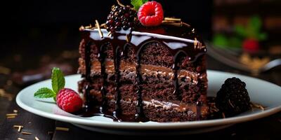 ai generiert. ai generativ. Süss Dessert braun dunkel Schokolade Kuchen Bäckerei. Grafik Kunst foto