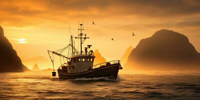 ai generiert. ai generativ. nautisch Marine Marine Seelandschaft Meer Ozean Landschaft Angeln Krabbe Boot Schiff. Abenteuer Reise erkunden segeln fangen Versand. Grafik Kunst foto