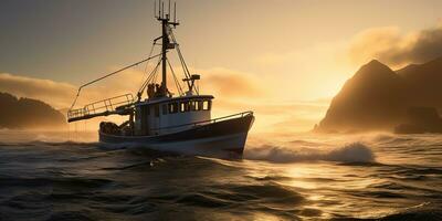 ai generiert. ai generativ. nautisch Marine Marine Seelandschaft Meer Ozean Landschaft Angeln Krabbe Boot Schiff. Abenteuer Reise erkunden segeln fangen Versand. Grafik Kunst foto