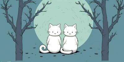 ai generiert. ai generativ. zwei Katzen Sitzung beim Nacht im Vorderseite von das Mond zusammen. Liebe romantisch Valentinstag Post Karte Stimmung. Grafik Kunst foto