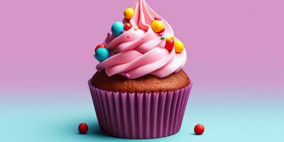 ai generiert. ai generativ. Cupcake Süss Dessert Zucker Bäckerei Geburtstag Party Stimmung. Grafik Kunst foto