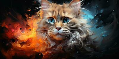 ai generiert. ai generativ. süß schön Katze Tier Haustier beschwingt Farben mit Öl Farbe zeichnen Hintergrund. süß schön Porträt Gesicht. Grafik Kunst foto