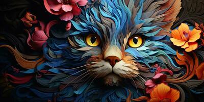 ai generiert. ai generativ. süß schön Katze Tier Haustier beschwingt Farben mit Öl Farbe zeichnen Hintergrund. süß schön Porträt Gesicht. Grafik Kunst foto