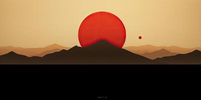 ai generiert. ai generativ. japanisch asiatisch minimalistisch Landschaft Hintergrund. Natur draussen Sonne Berg Sonnenuntergang Sonnenaufgang Ferien Abenteuer Sicht. Grafik Kunst foto