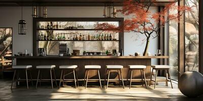 ai generiert. ai generativ. japanisch Koreanisch asiatisch minimal Stil Bar Cafe Restaurant Stil. Luxus entspannend Stil. Grafik Kunst foto