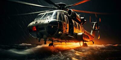 ai generiert. ai generativ. Marine nautisch Marine Militär Hubschrauber Transport Rettung sicher Leben Küste bewachen. Grafik Kunst foto