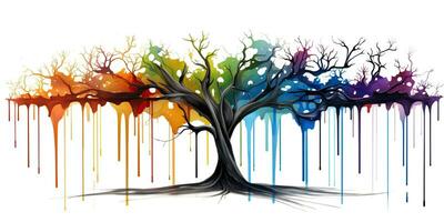 ai generiert. ai generativ. Aquarell Öl Farbe Zeichnung skizzieren Kunst Segeltuch von Farbe hell Baum. Wald Natur Dekoration Poster Hintergrund. Grafik Kunst foto