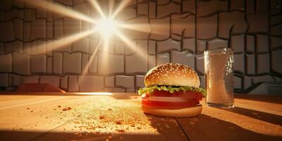 ai generiert. ai generativ. schnell Essen Hamburger Burger Cheeseburger Sandwich frisch Fast Food Speisekarte Restaurant Dekoration Hintergrund. Grafik Kunst foto