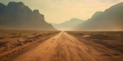 ai generiert. ai generativ. Sand Wüste heiß schmutzig Straße Weg. draussen Arizona Western Natur Landschaft Hintergrund. Straße Ausflug Reise Abenteuer erkunden Stimmung. Grafik Kunst foto