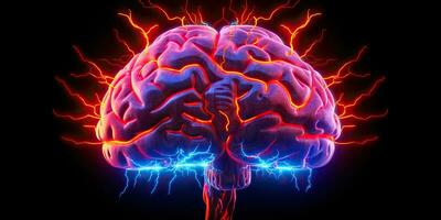ai generiert. ai generativ. Mensch Neon- Gehirn Kopf Dampfwelle Synthwave Retrowave hell Wissenschaft System Bildung Hologramm. Grafik Kunst foto