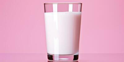 ai generiert. ai generativ. organisch Öko natürlich Protein Kalzium frisch Milch. Rosa Hintergrund Weiß Glas Becher Tasse. Beförderung Marketing Stil. Grafik Kunst foto