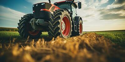 ai generiert. ai generativ. Traktor kombinieren Maschine Ernte Feld Landwirtschaft. Natur draussen Wiese Landschaft Maschine Industrie. Grafik Kunst foto