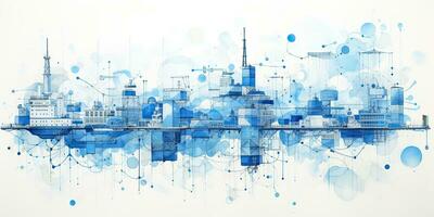 ai generiert. ai generativ. abstrakt geometrisch Fabrik Pipeline Industrie Zeichnung Hintergrund im Blau Wolken. Grafik Kunst foto