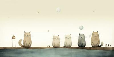 ai generiert. ai generativ. Jahrgang retro Kinder Karikatur Charakter Katzen Sitzung beim Mond und Heulen beim Nacht. Grafik Kunst foto