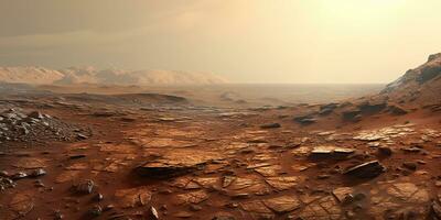 ai generiert. ai generativ. Mars Planet Galaxis Oberfläche Landschaft Wüste Berg draussen Landschaft. Grafik Kunst foto