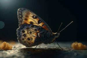 das rostfarben Schmetterling, schließen hoch. Schmetterling im das Morgen Natur. generativ ai foto