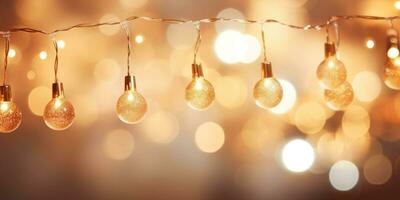 Weihnachten Girlande Bokeh Beleuchtung Über Hintergrund. minimalistisch Urlaub Erleuchtung. ai generiert foto