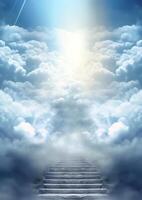 ai generativ Treppe zu Himmel hell Licht von Himmel religiös Hintergrund Raum zum Bild oder Text foto