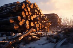 ai generativ hölzern Protokolle das Kofferraum von ein Birke ist Schnitt in Stücke ein Stapel von Protokolle Birke Brennholz Holz Heizung foto