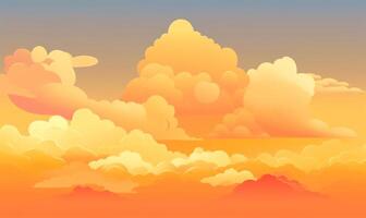 ai generativ Gelb Orange Sonnenuntergang Aussicht schön Abend Himmel mit Wolken bunt Hintergrund mit Raum zum Design foto