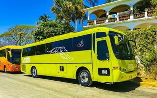 puerto escondido Oaxaca Mexiko 2023 verschiedene bunt Busse Tour Bus Transport im puerto escondido Mexiko. foto