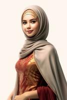 Porträt schön Frau tragen Hijab mit Licht Exposition gemacht mit generativ ai foto