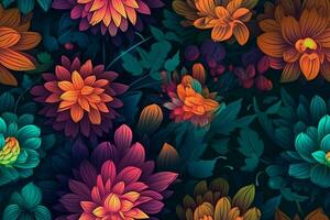 glühend Blumen nahtlos Muster. ai generativ foto