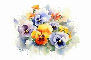 Aquarell Stiefmütterchen Blumen Gemälde Kunst. ai generativ foto