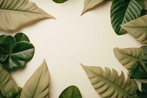 tropisch Blätter auf Beige Hintergrund. ai generativ foto
