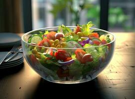 Grün Salat mit Tomate und frisch Gemüse isoliert auf Weiß Hintergrund. erstellt mit generativ ai Technologie. foto
