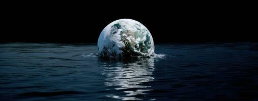 Wasser, Planet und Klima Veränderung mit das Erde im ein Pfütze wie ein Symbol von global Erwärmen oder Temperatur Schicht. erstellt mit generativ ai Technologie. foto