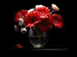 Erinnerung Tag Gruß Karte. schön rot Mohnblumen Blumen auf schwarz Hintergrund. damit nicht wir vergessen. erstellt mit generativ ai Technologie. foto