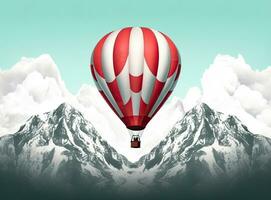 bunt heiße Luft Ballon fliegend Über schneebedeckt Berg. erstellt mit generativ ai Technologie. foto