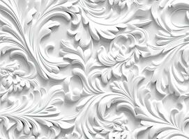 Muster auf das Decke Gips Blätter von Weiß Blumen, Gips Hintergrund - - Blumen- Muster, nahtlos Muster. erstellt mit generativ ai Technologie. foto