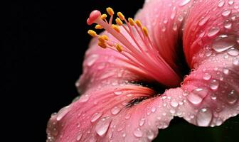 Hibiskus mit Tropfen Wasser Hintergrund. tropisch Blume Hintergrund. zum Banner, Buch Illustration. erstellt mit generativ ai Werkzeuge foto