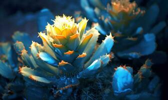 Blau Agave texturiert Hintergrund. kreativ tropisch Sukkulenten Banner. erstellt mit generativ ai Werkzeuge foto