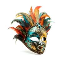 venezianisch Karneval Maske mit Gefieder isoliert auf Weiß Hintergrund. foto