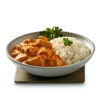 Hähnchen Tikka Masala Curry mit Reis isoliert auf Weiß Hintergrund foto