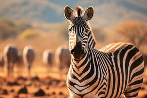 Zebra im Natur, National Erdkunde, breit Leben Tiere. ai generiert. foto