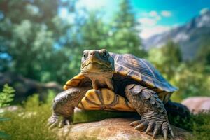 Schildkröte im Natur, National Erdkunde, breit Leben Tiere. ai generiert. foto
