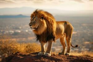 Löwe im Natur, National Erdkunde, breit Leben Tiere. ai generiert. foto