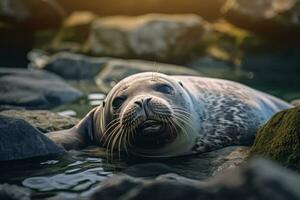 Siegel im Natur, National Erdkunde, breit Leben Tiere. ai generiert. foto