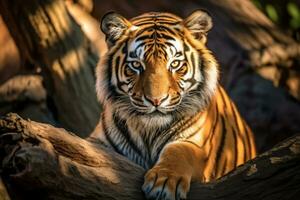 Tiger im Natur, National Erdkunde, breit Leben Tiere. ai generiert. foto