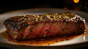 das Neu York Streifen Steak hat köstlich Lebensmittel. ai generiert. foto