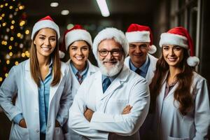 Mannschaft von Apotheker auf Weihnachten Foto im Santa Hut