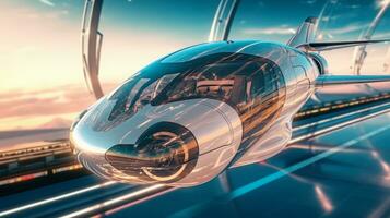 Flugzeug von ein schön Transport mit futuristisch Design. ai generiert. foto