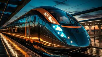 Zug von ein schön Transport mit futuristisch Design. ai generiert. foto