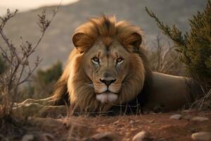 Löwe im Natur, National Erdkunde, breit Leben Tiere. ai generiert. foto