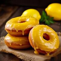 köstlich Donuts mit Sträusel auf oben lecker Dessert Süßigkeiten ai generiert foto