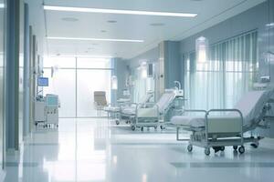 Ideal Gesundheitswesen Hintergrund mit Surrealist verschwommen Krankenhaus Szene. ai generativ foto